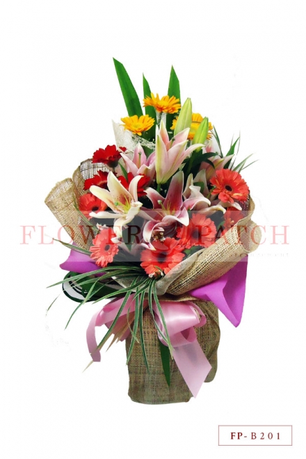 Bouquet of 1 Dozen Red Gerberas and Stems of Stargazer Lily