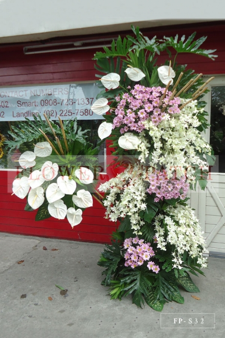 Standing Arrangement of Orchids, Anthuriums & Mums | Sympathy & Funeral Flowers Delivery