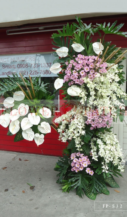 Standing Arrangement of Orchids, Anthuriums & Mums | Sympathy & Funeral Flowers Delivery