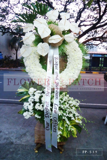 Funeral Flowers - Wreath Arrangement of Anthuriums, Orchids and Mums
