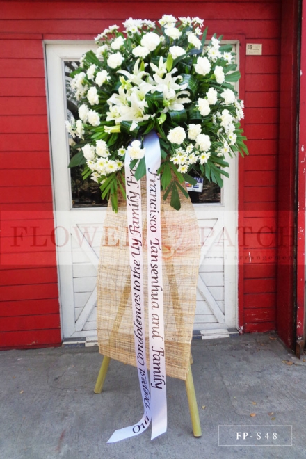 Standing Arrangement of Carnations, Casablanca Lilies & Mums | Sympathy & Funeral Flowers Delivery