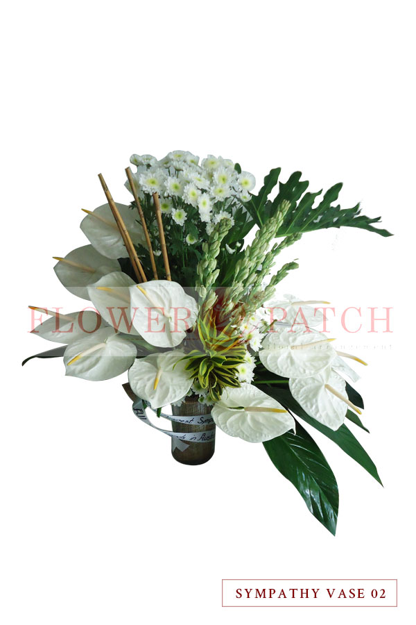 Funeral Flowers - Sympathy Vase of Anthuriums, Mums and Tube Roses