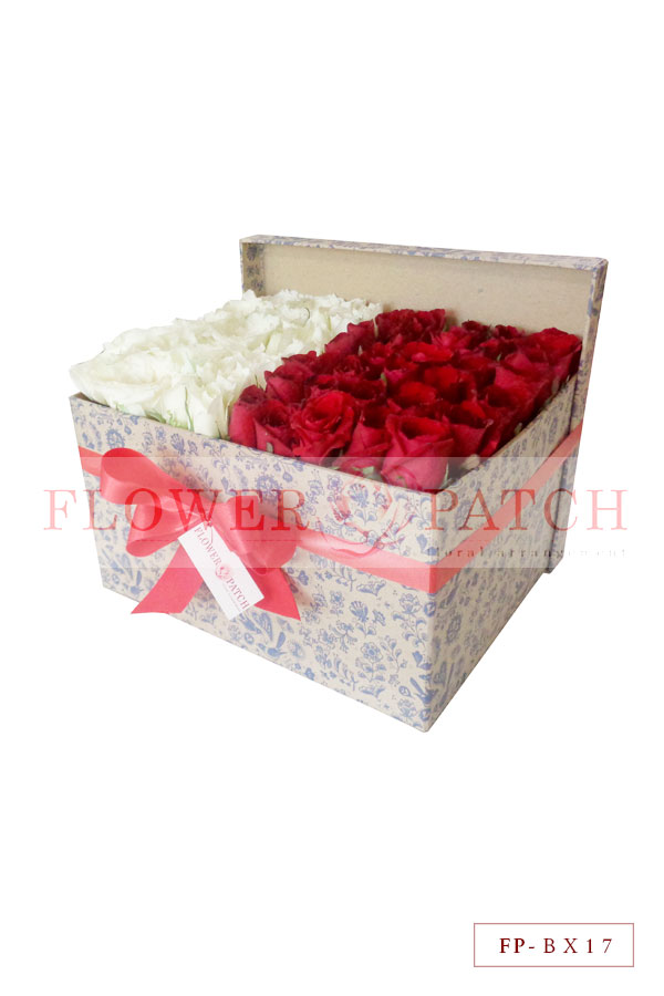 48 Red and White Roses in a Paper Box