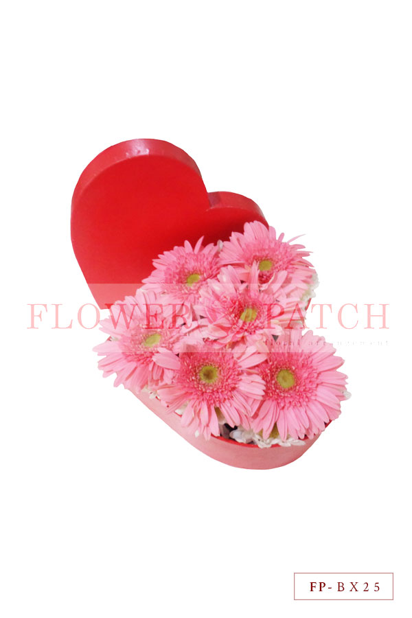 6 Gerberas with Mums in a Paper Heart Shape Box