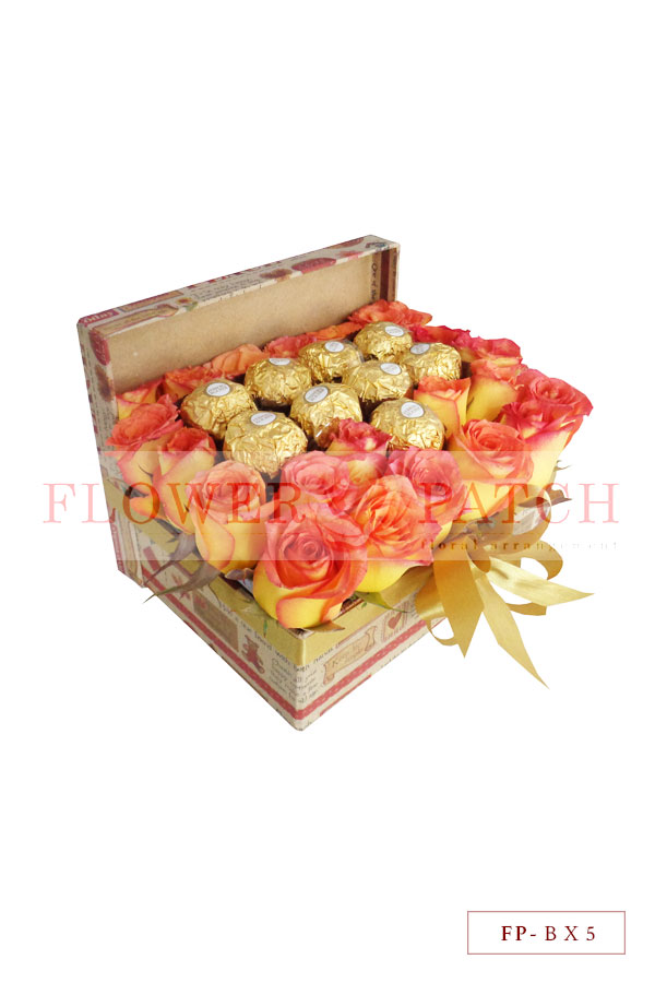 Korean Roses and Ferrero Rocher Chocolates in a Paper Box