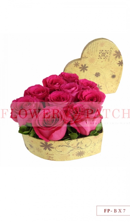 10 Ecuador Roses in a Heart Shape Paper Box