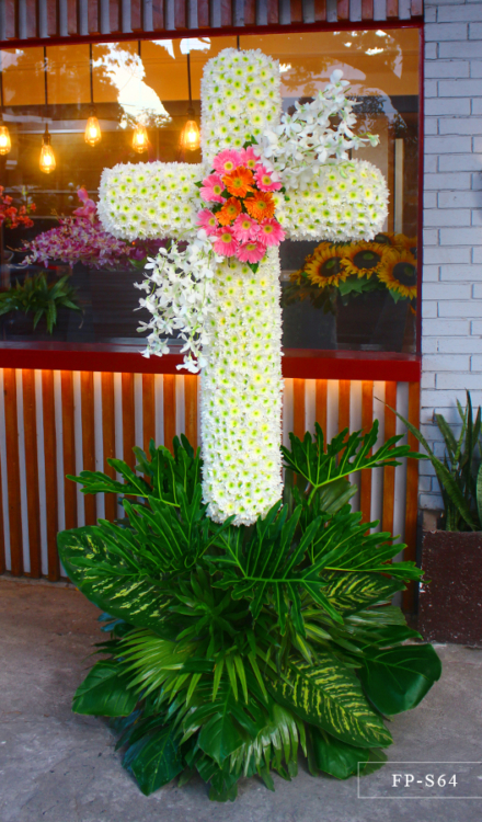 Cross Arrangement of Orchids, Gerberas & Mums | Sympathy & Funeral Flowers Delivery