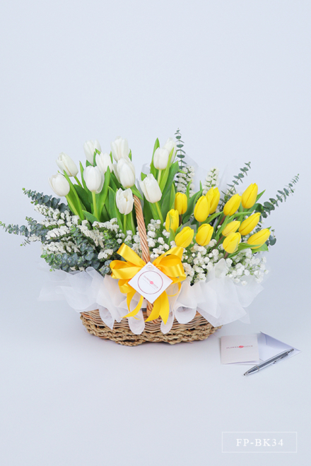 2 Dozen Tulips in a Basket