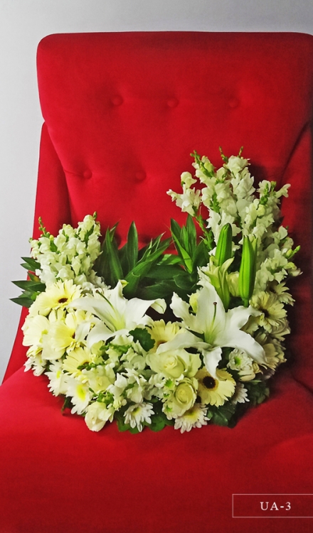 Urn Arrangement of Casablanca Lilies, Gerberas, Mums, Roses and Snapdragons