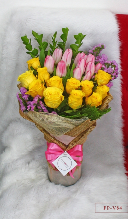 1 Dozen Tulips & 1 Dozen Imported Roses in a Vase