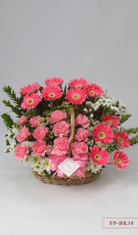 1 Dozen Gerberas & Carnations with Mums in a Basket