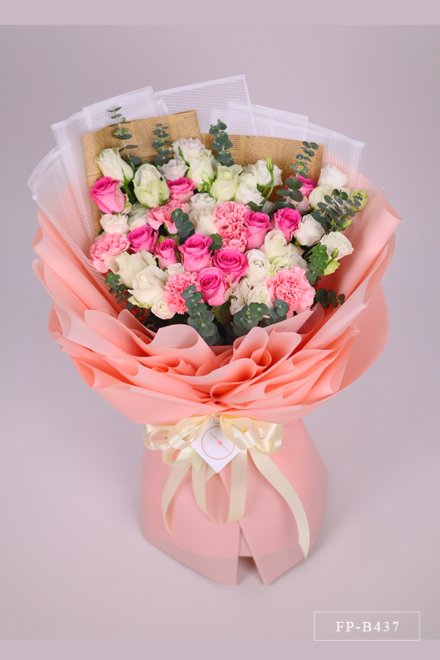 Bouquet of 18 Imported Roses, 12 Stems of Lisianthus and 6 Carnations