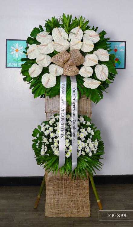 Standing Arrangement of White Anthuriums and Mums