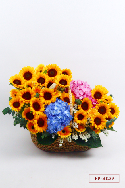 24 Sunflowers and 15 Gerberas in a Basket