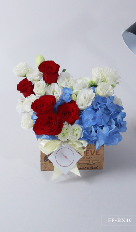 6 Stems of Lisianthus, 1 HYdrangea & 5 Imported Roses in a Box