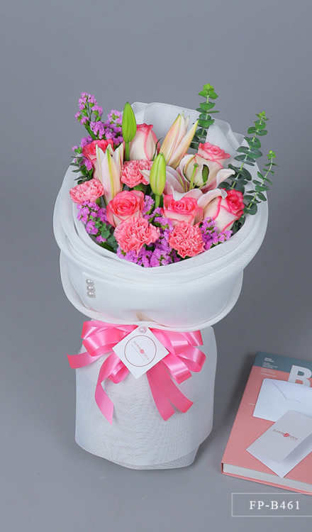 Bouquet of 6 Imported Roses, 4 Carnations and 1 Stem Stargazer Lily