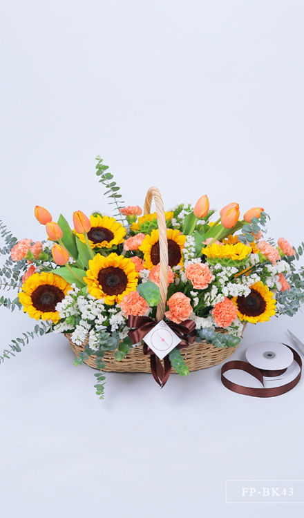 8 Tulips, 12 Sunflowers, 20 Carnations in a Basket