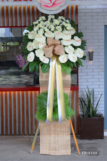 Standing Arrangement of White Anthuriums and Mums