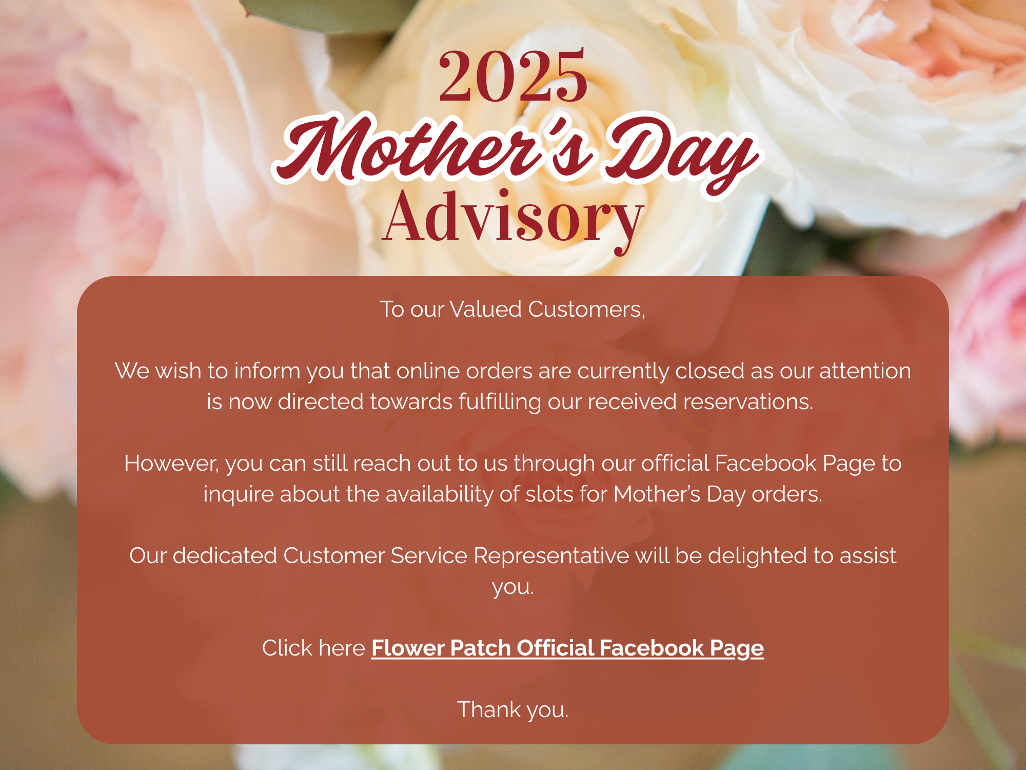 Mother's Day Advisory