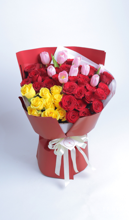 Bouquet of 40 Imported Roses and 10 Tulips