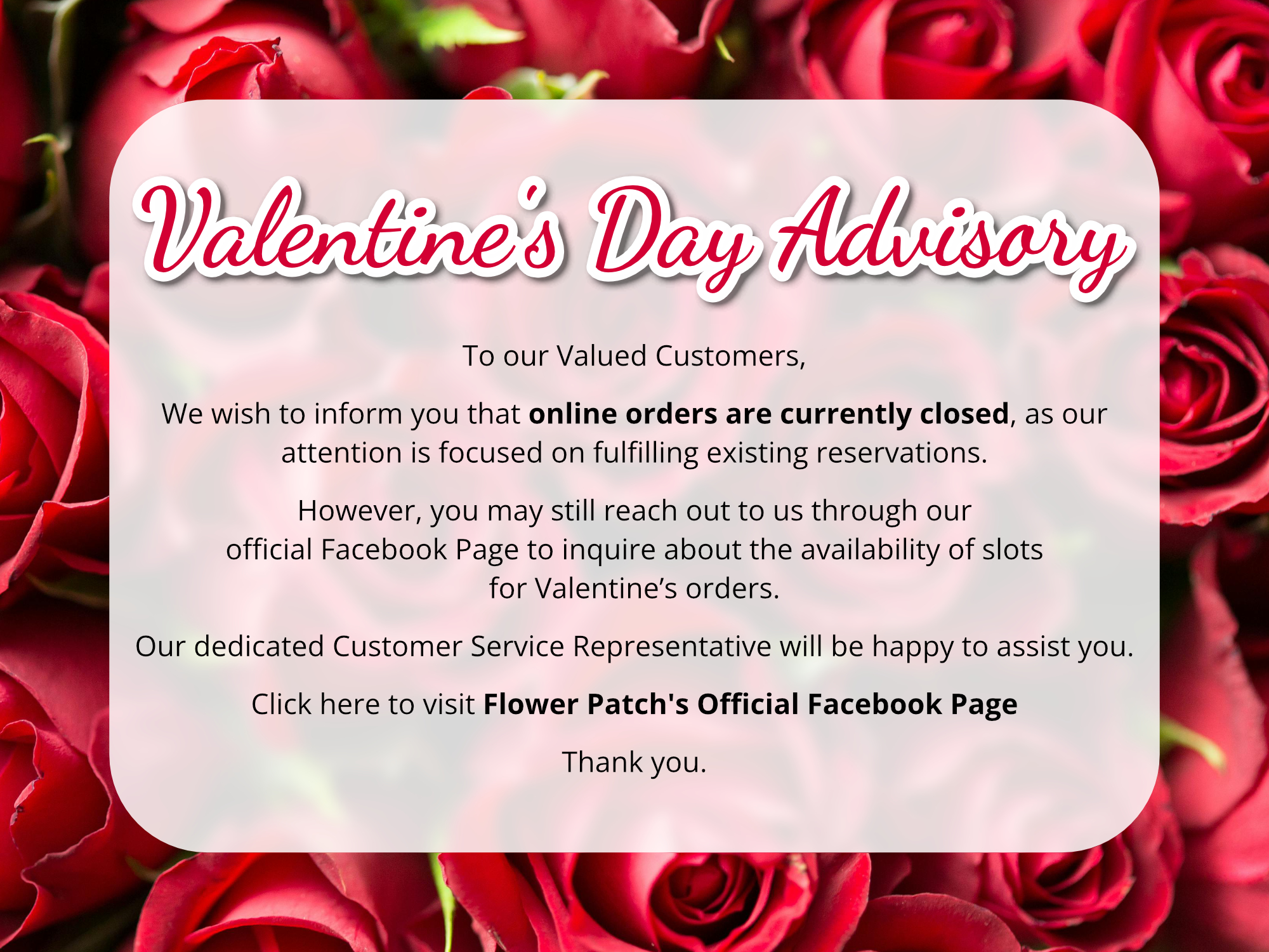 Valentine's Day advisory 2026